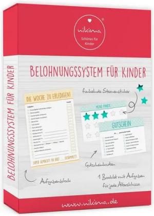 nikima Packpapier Belohnungssystem für Kinder, 1 Block Aufgabenliste, 25 Gutscheine, 100 Belohnungssticker, 1 Booklet