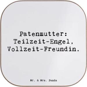 Mr. & Mrs. Panda Getränkeuntersetzer Patenmutter Engel Freundin - Weiß - Geschenk, Untersetzer Gläser, Bie, 1-tlg., Liebevolle Motive