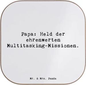 Mr. & Mrs. Panda Getränkeuntersetzer Papa Multitasking Held - Weiß - Geschenk, Muttertag, Getränkeunterset, 1-tlg., Robustes Material