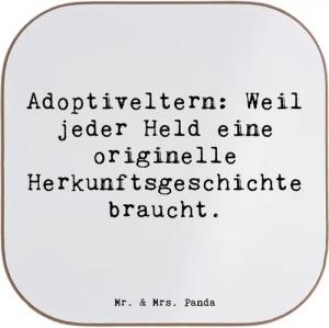Mr. & Mrs. Panda Getränkeuntersetzer Helden Adoption - Weiß - Geschenk, Bruder, Bierdeckel, Untersetzer Gl, 1-tlg., Handgezeichnete Motive