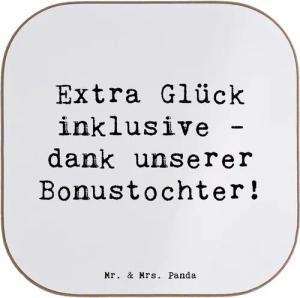 Mr. & Mrs. Panda Getränkeuntersetzer Glück Bonustochter - Weiß - Geschenk, Oma, Papa, Opa, Bruder, Unterse, 1-tlg., Handgezeichnete Motive