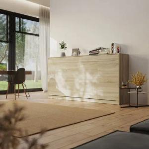 SMARTBett Schrankbett Standard 90x200 cm cm Horizontal Eiche Sonoma inkl. Lattenrost Gasdruckfedern