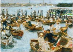 Postkarte Kunstkarte Max Liebermann "Abend am Uhlenhorster Fährhaus
