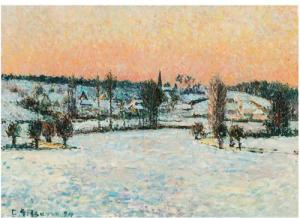Postkarte Kunstkarte Camille Pissarro "Schneelandschaft, Eragny, abends