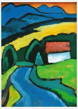Postkarte Kunstkarte Gabriele Münter "See am Abend