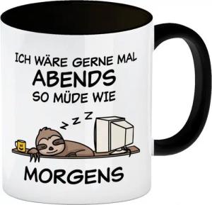 speecheese Tasse Ich wäre gerne abends so müde wie morgens Faultier Kaffeebecher