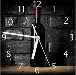 Wallario Wanduhr Rotwein-Flasche am Abend (Glasuhr)
