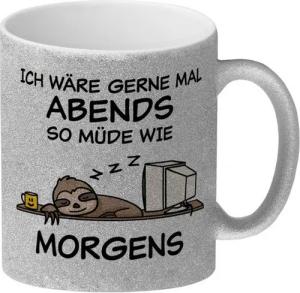speecheese Tasse Ich wäre gerne abends so müde wie morgens Faultier Glitzer