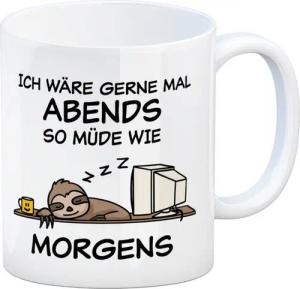 speecheese Tasse Ich wäre gerne abends so müde wie morgens Faultier Kaffeebecher