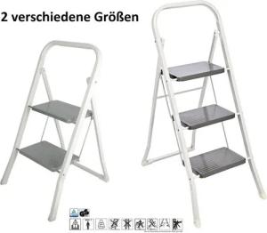 Haushalt International Trittleiter Klappleiter aus Edelstahl, Arbeitshöhe 3-Stufen 71cm / 2- Stufen 47cm