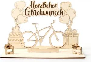 Kreative Feder Geburtskarte 3D Geldgeschenk-Aufsteller „Fahrrad“ zum Geburtstag, originelle Geldgeschenk-Deko aus Holz