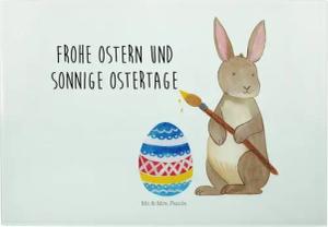 Mr. & Mrs. Panda Servierbrett Hase Eiermalen - Weiß - Geschenk, Osterei, Osterhase, Frühstücksbrett, Premium Glas, (1-St)