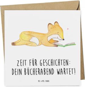 Mr. & Mrs. Panda Grußkarte Bücherabend Geschichten - Weiß - Geschenk, Leseabend, Gutschein Karte