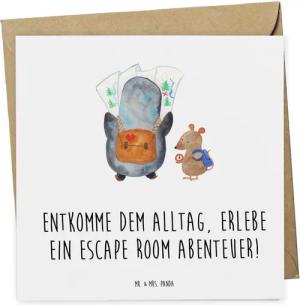 Mr. & Mrs. Panda Grußkarte Escape Room Abenteuer - Weiß - Geschenk, Geschenk für Kollegen, Kolle