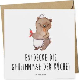 Mr. & Mrs. Panda Grußkarte Kochkurs Geheimnisse - Weiß - Geschenk, Kochgeheimnisse, kulinarische