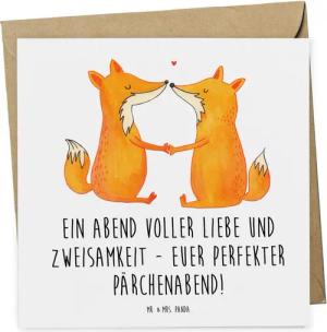 Mr. & Mrs. Panda Grußkarte Perfekter Pärchenabend - Weiß - Geschenk, romantisch, Geschenkgutsche