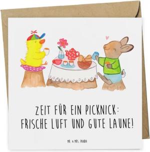 Mr. & Mrs. Panda Grußkarte Fröhliches Picknick - Weiß - Geschenk, Natur genießen, gute Laune, Fr