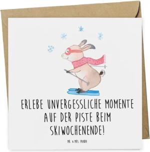 Mr. & Mrs. Panda Grußkarte Skiwochenende - Weiß - Geschenk, Geschenkgutschein, Geschenk wählen