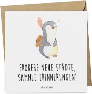 Mr. & Mrs. Panda Grußkarte Städtereise Abenteuer - Weiß - Geschenk, sammle Erinnerungen, liebevo
