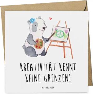 Mr. & Mrs. Panda Grußkarte Kunstworkshop Kreativität - Weiß - Geschenk, kreative Freiheit, Gesch