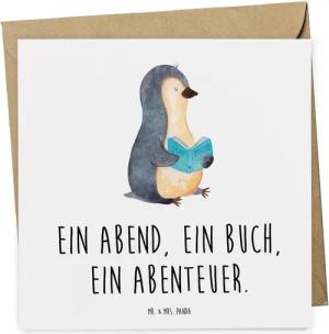Mr. & Mrs. Panda Grußkarte Bücherabend Abenteuer - Weiß - Geschenk, Buch, Lesen, Leseabend, Guts
