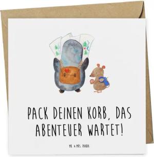 Mr. & Mrs. Panda Grußkarte Picknick Abenteuer - Weiß - Geschenk, Geschenkgutschein, Familie, Erl