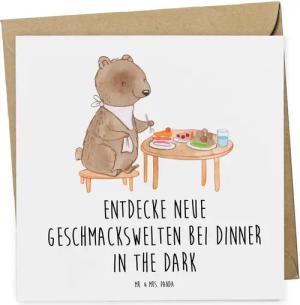 Mr. & Mrs. Panda Grußkarte Dinner in the Dark - Weiß - Geschenk, Geschmackswahrnehmung, Gutschei