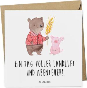 Mr. & Mrs. Panda Grußkarte Einen Tag auf dem Bauernhof - Weiß - Geschenk, Abenteuer, Erlebnis, G