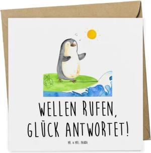 Mr. & Mrs. Panda Grußkarte Tagesausflug ans Meer Glücksantwort - Weiß - Geschenk, Gutschein, Ges