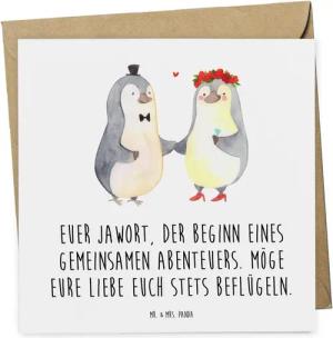 Mr. & Mrs. Panda Grußkarte Hochzeit Abenteuer - Weiß - Geschenk, Jawort, Weihnachtsgeschenk, Fre