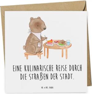 Mr. & Mrs. Panda Grußkarte Street Food Tour - Weiß - Geschenk, Geschmackserlebnis, Abenteuer, Ge