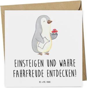 Mr. & Mrs. Panda Grußkarte Probefahrt im Traumauto - Weiß - Geschenk, Einsteigen, Gutschein Kart