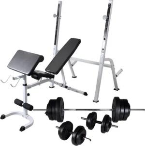 vidaXL Hantelbank Hantelbank mit Ablage, Langhantel und Kurzhantel Set 60,5 kg