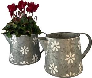 Online-Fuchs Blumentopf 2er Set Zinkkannen Blumen Übertopf Pflanzkübel Kräuter P48, 22 x 15 cm breit und 14,5 cm hoch Teekanne Vintage