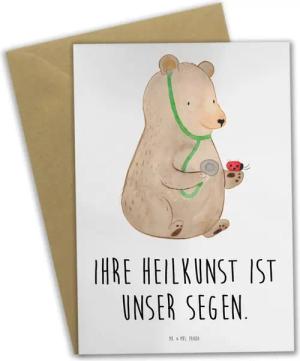 Mr. & Mrs. Panda Grußkarte Arzt Segen - Weiß - Geschenk, Wohlbefinden, Dankeschön, Danke sagen, Hochglänzende Veredelung
