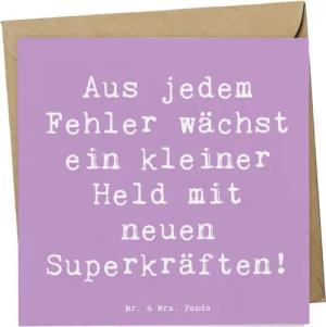 Mr. & Mrs. Panda Grußkarte Fehler machen lernen - Lavendeltraum - Geschenk, Lernen aus Fehlern, Hochglänzende Vorderseite