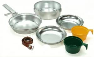 A. Blöchl Topf-Set Koch-Set Aluminium 2 Personen 7-tlg. Neu, Aluminium (Set, Bratpfanne + Kochtopf + Essteller + Kaffeetassen + Packriemen)