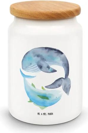 Mr. & Mrs. Panda Vorratsdose Walfisch Thunfisch - Weiß - Geschenk, Aufbewahrungsbehälter, Vorratsb, Keramik, (1-tlg), Kreative Drucke