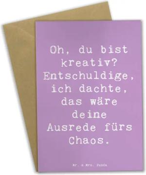 Mr. & Mrs. Panda Grußkarte Kreatives Chaos - Lavendeltraum - Geschenk, Kreativität, Zitat, einzi, Matte Innenseite
