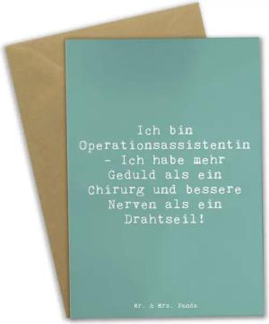 Mr. & Mrs. Panda Grußkarte Geduld Operationsassistentin - Meeresbrise - Geschenk, Drahtseil, Ber, Hochglänzende Veredelung