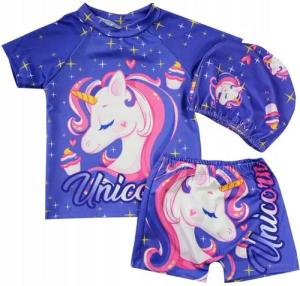 Festivalartikel Badeanzug Neuer Einhorn-Bademode für Kinder! Bluse, Shorts & Kappe - Lila
