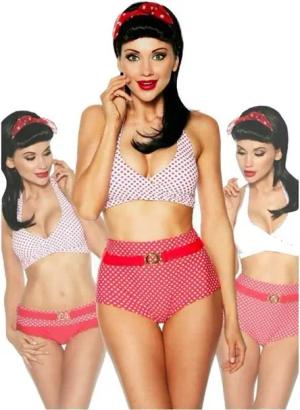Samegame Triangel-Bikini Rockabilly Wendebikini mit Gürte Vintage-Bikini Set l