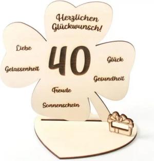 Kreative Feder Geburtstagskarte Dekorativer 3D Geschenk-Aufsteller „Kleeblatt“ zum Geburtstag, originelle Geldgeschenk-Deko aus Holz