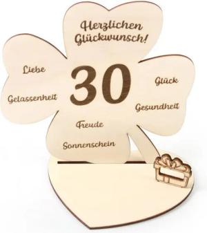 Kreative Feder Geburtstagskarte Dekorativer 3D Geschenk-Aufsteller „Kleeblatt“ zum Geburtstag, originelle Geldgeschenk-Deko aus Holz