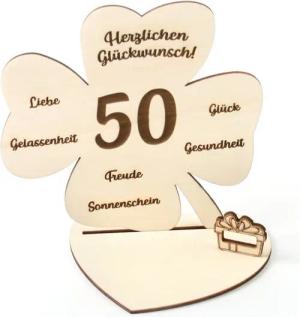 Kreative Feder Geburtstagskarte Dekorativer 3D Geschenk-Aufsteller „Kleeblatt“ zum Geburtstag, originelle Geldgeschenk-Deko aus Holz
