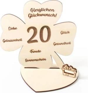 Kreative Feder Geburtstagskarte Dekorativer 3D Geschenk-Aufsteller „Kleeblatt“ zum Geburtstag, originelle Geldgeschenk-Deko aus Holz