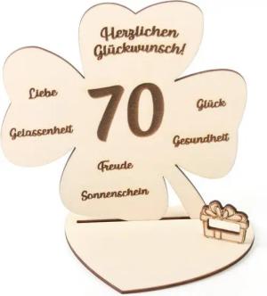 Kreative Feder Geburtstagskarte Dekorativer 3D Geschenk-Aufsteller „Kleeblatt“ zum Geburtstag, originelle Geldgeschenk-Deko aus Holz