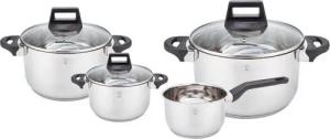 Gustav Voss Topf-Set Kochtopfset Edelstahl Kochtopf Induktionskochtopf, Edelstahl (Topfset, 7-tlg., 1 Stielkochtopf + 3 Kochtöpfe mit Glasdeckel), Induktion spülmaschinengeeignet Literskala