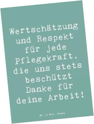 Mr. & Mrs. Panda Postkarte Pflegekraft Wertschätzung - Meeresbrise - Geschenk, Helden des Alltag, Matte Rückseite