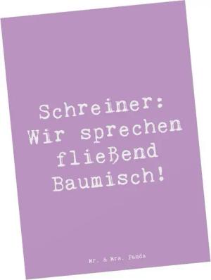 Mr. & Mrs. Panda Postkarte Schreiner: Wir sprechen fließend Baumisch! - Lavendeltraum - Geschenk, Matt Rückseite